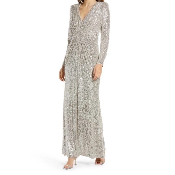 Eliza J -Long Sleeve Sequin Gown